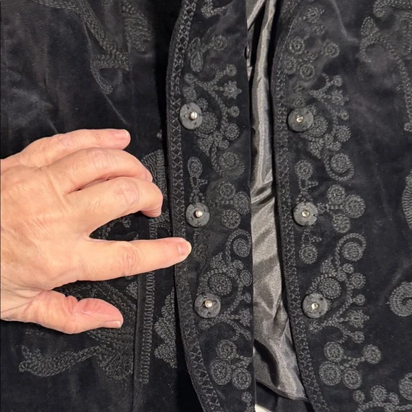 Vintage Nygard Collection Black Velvet Embroidered Cotton Women's Blazer Size 16 - Picture 11 of 15